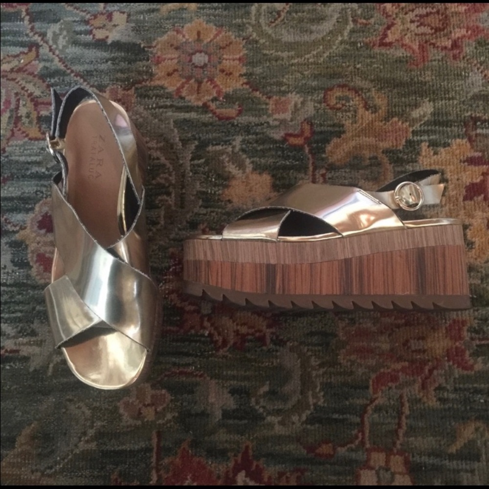 Zara Gold Platform Sandals